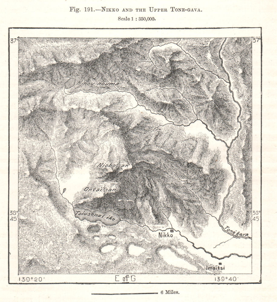 Nikko & Tone-gawa. Mounts Nantai Nyoho. Lake Chuzenji. Japan. Sketch map 1885
